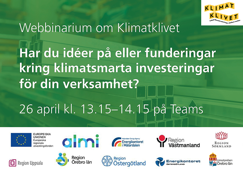 Inbjudan webbinarium Klimatklivet 26 april kl. 13.15-14.15