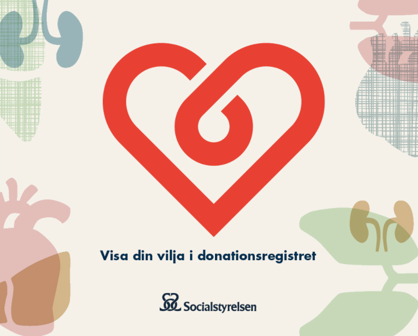 Ett rött hjärta som uppmanar till att registrera sig i donationsregistret.