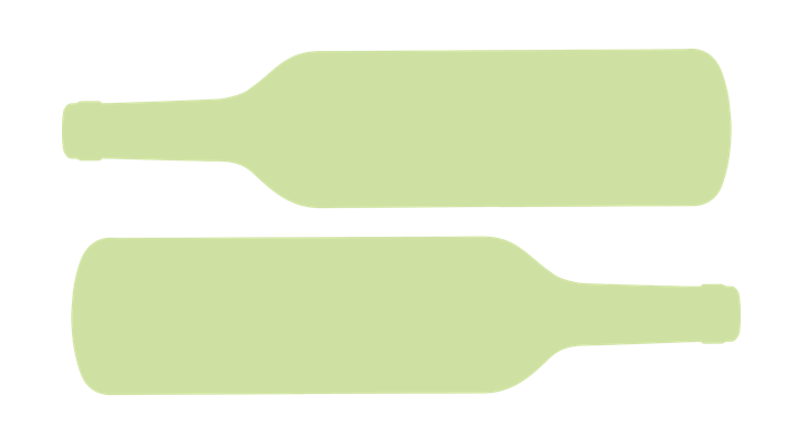 Gröna siluetter av två vinflaskor liggandes på sidan