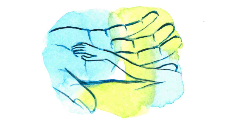 Illustration av en liten arm i en vuxens hand.