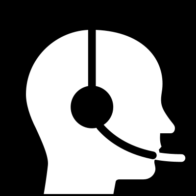 Svartvit tekning av ett ansikte i profil med ett headset på sig. Illustration Pictogram