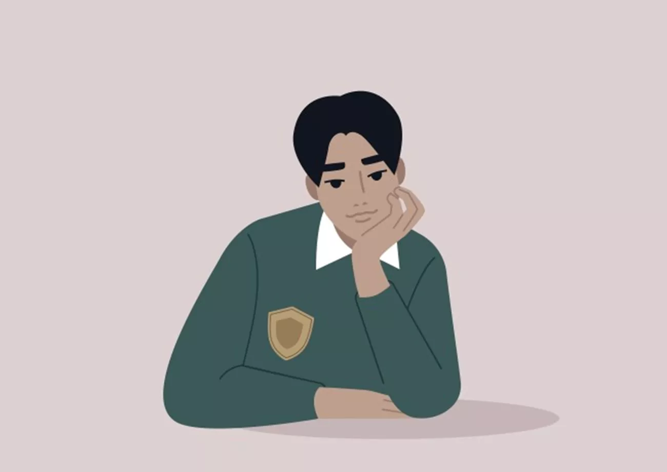 En illustration av en pojke som ser lite bekymrad ut.