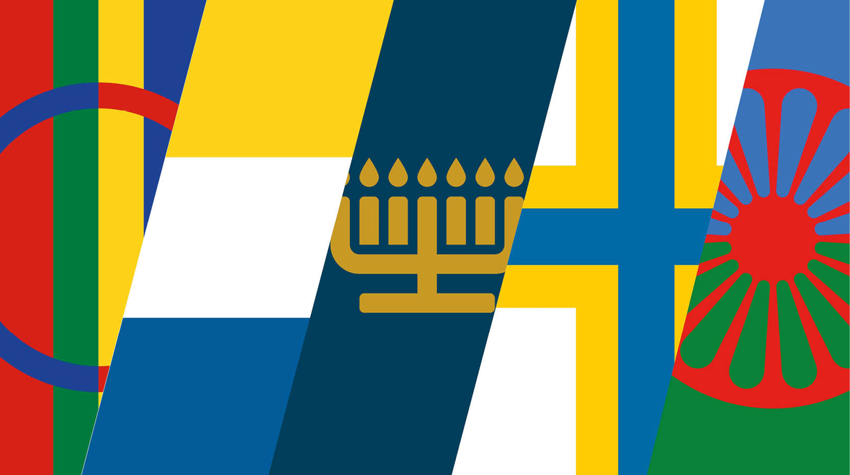 Illustration med symboler för de fem nationella minoriteterna