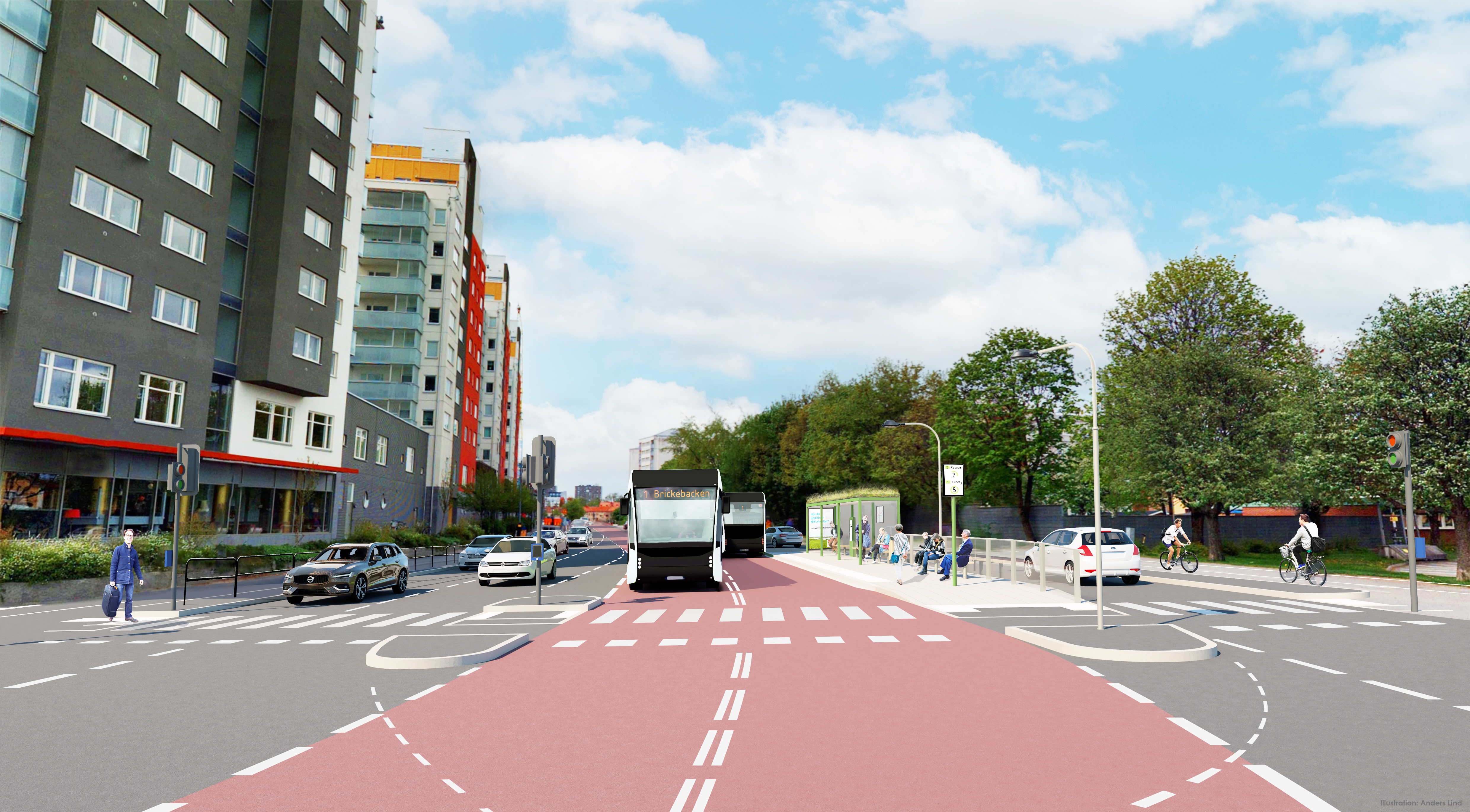 Skiss: Hur Rudbecksgatan kan komma att se ut när BRT är klart.