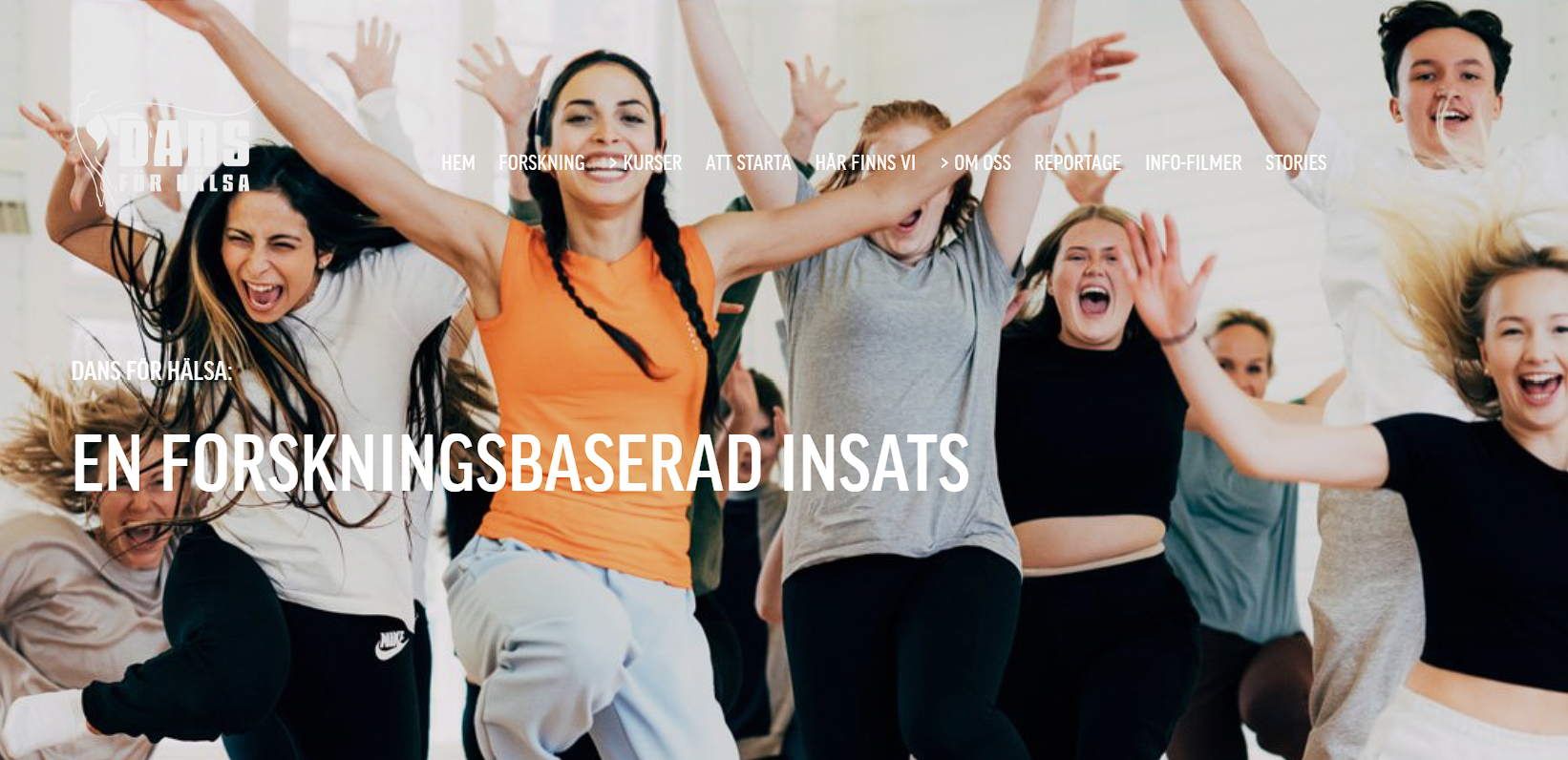 Skärmklipp från webbsidan dans för hälsa