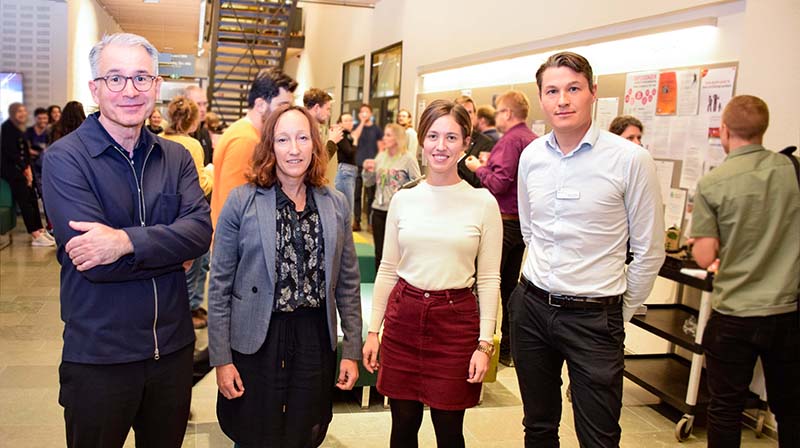 Från vänster: Platform Director Thoas Fioretos, Platform Scientific Director Gisela Helenius, Head of Unit Bianca Stenmark och staff scientist Jean-Luc Tison.