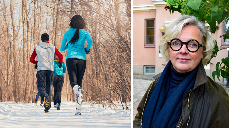 Ungdomar som springer, porträttbild på forskaren Susann Arnell. 