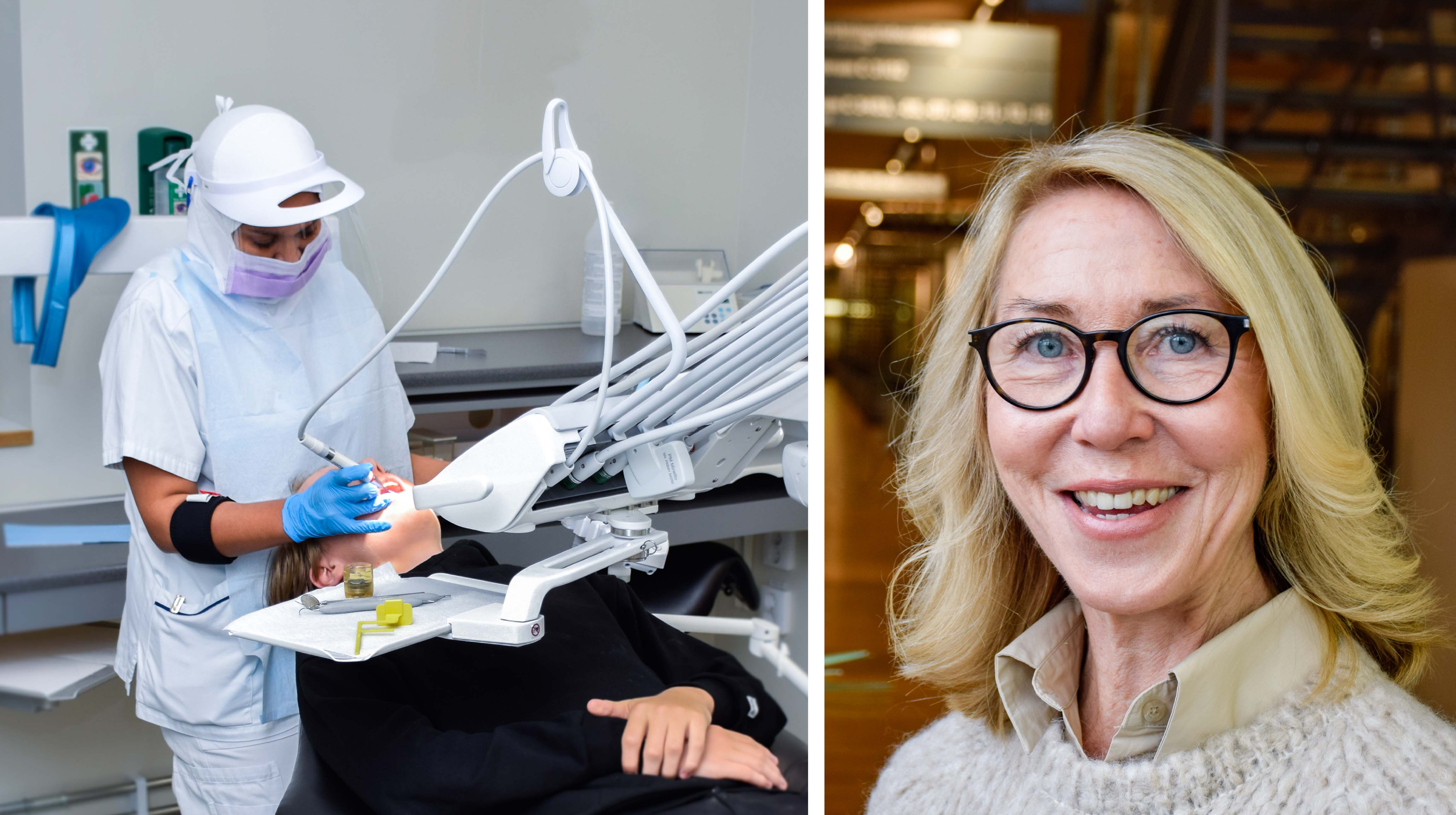 Ett tandläkarbesök, till vänster och forskaren Margitha Björksved till höger. 
